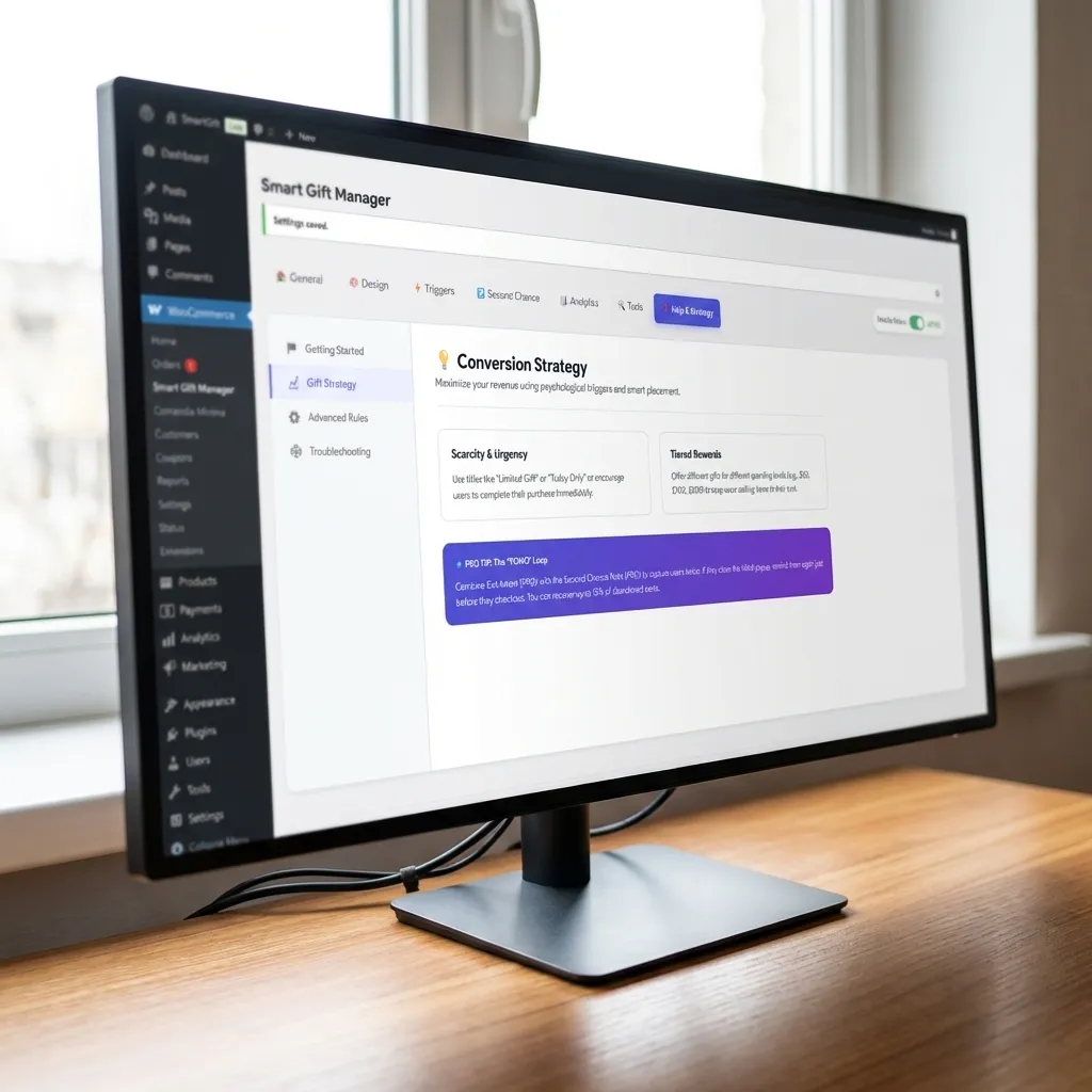 Ecranul de strategie al pluginului custom pentru campanii cu produse cadou în WooCommerce