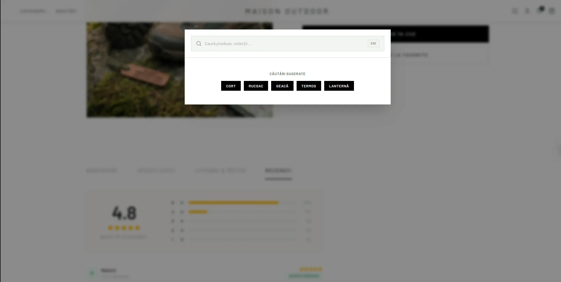 Căutare cu sugestii de produse în storefront-ul Shopify headless
